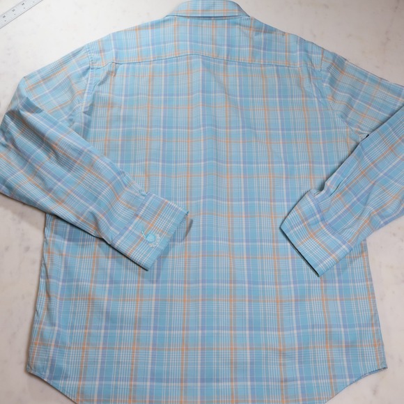 Peter Millar Summer Comfort Mens Large Blue Orange Plaid Performance Shirt MCC - Picture 9 of 10